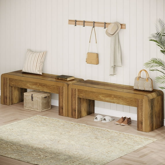Tribesigns 47" Farmhouse Entryway Bench Set of 2, Engineered Wood Shoe Bench with Heavy-Duty Legs, Perfect for Bedroom, Hallway, or Living Room