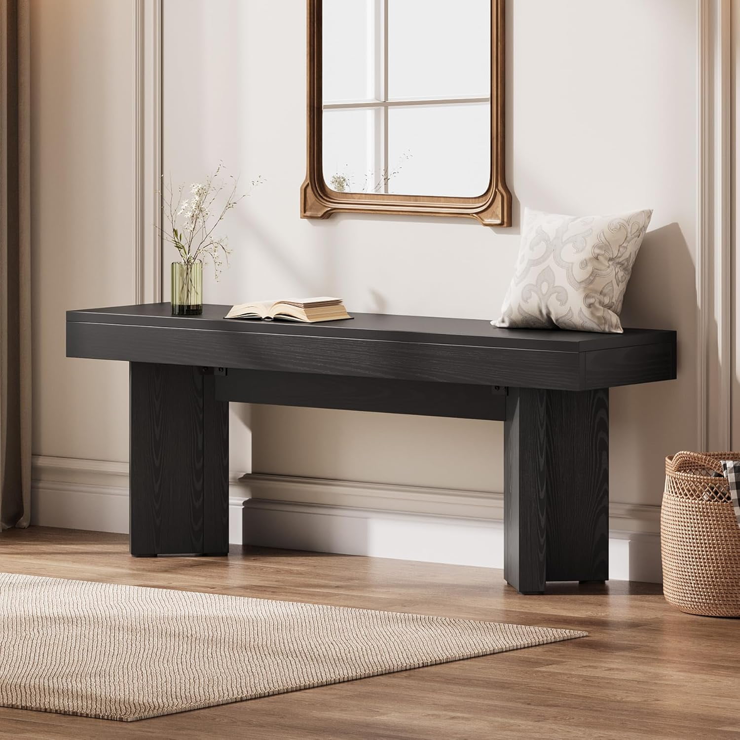 Tribesigns 47" Farmhouse Entryway Bench, Wooden Console Shoe Bench for Entryway, Hallway, Closet, Black - Walmart.com