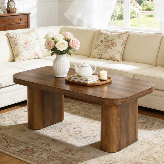 Tribesigns 47-Inch Coffee Table with Rounded Corner for Living Room, Rustic Brown