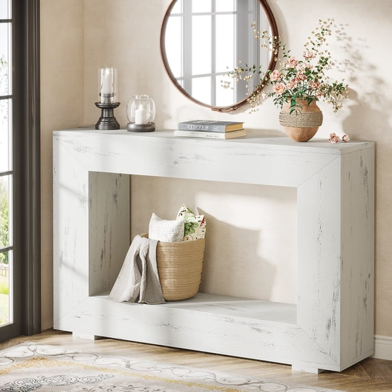 Tribesigns 47-Inch Console Table, Farmhouse Entryway Console Table with Storage, Industrial White Accent Table for Living Room, Entrance
