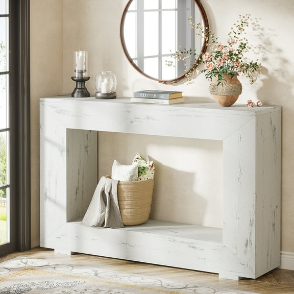 Tribesigns 47-Inch Console Table, Farmhouse Entryway Console Table with Storage, Industrial White Accent Table for Living Room, Entrance
