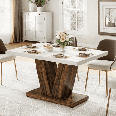 Finmind 47-inch Dining Table for 4 to 6, Farmhouse Wood Kitchen Table for Dining Room, White