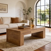 Tribesigns 47-Inch Farmhouse Coffee Table with Thick Base for Living Room Oak Brown