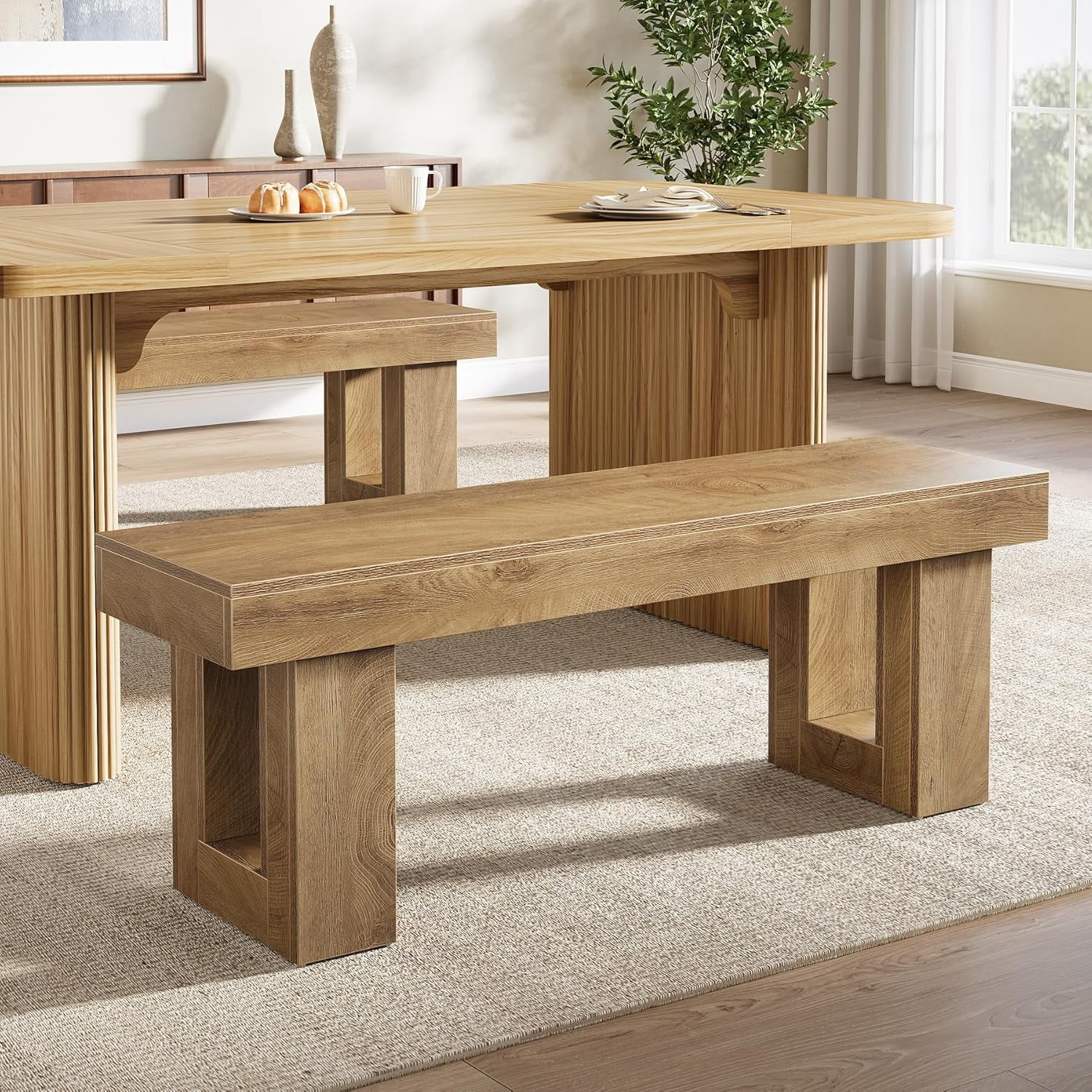 Tribesigns 47-Inch Farmhouse Dining Bench, Wooden Dinner Bench with ...