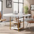 thumbnail image 1 of Tribesigns 47-Inch Round Conference Table for 4-6 People, Wood Meeting Room Table with Storage Shelf and Metal Legs, Modern Office Training Desk for Conference Room Seminar Room (White Gold), 1 of 7