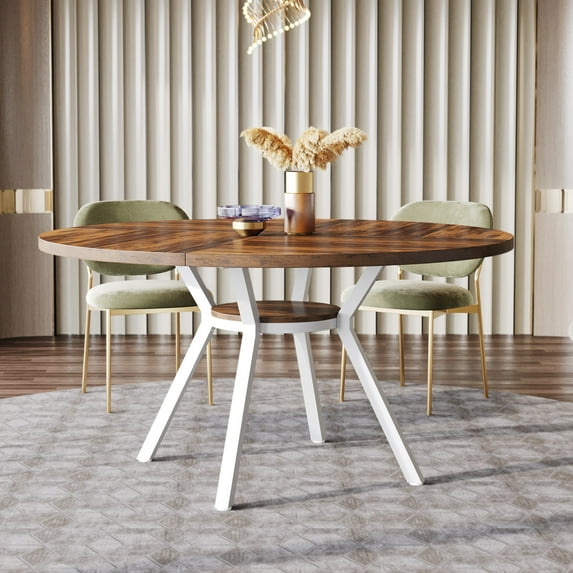 Tribesigns 47 Inch Round Dining Table, Modern Kitchen Table for 4, Small Dinner Table for Dining Room, Living Room, Wood and White (Only Table)