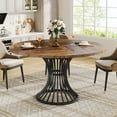 thumbnail image 1 of Tribesigns 47-Inch Round Dining Table for 4-6 People, Farmhouse Kitchen Table with Metal Base, Brown and Black, 1 of 7