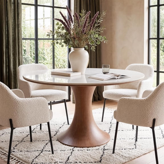 Tribesigns 47 Inch Sintered Stone Dining Table with Brown Tulip Pedestal for 4 People, Modern Circle Dinner Kitchen Tables for Dining