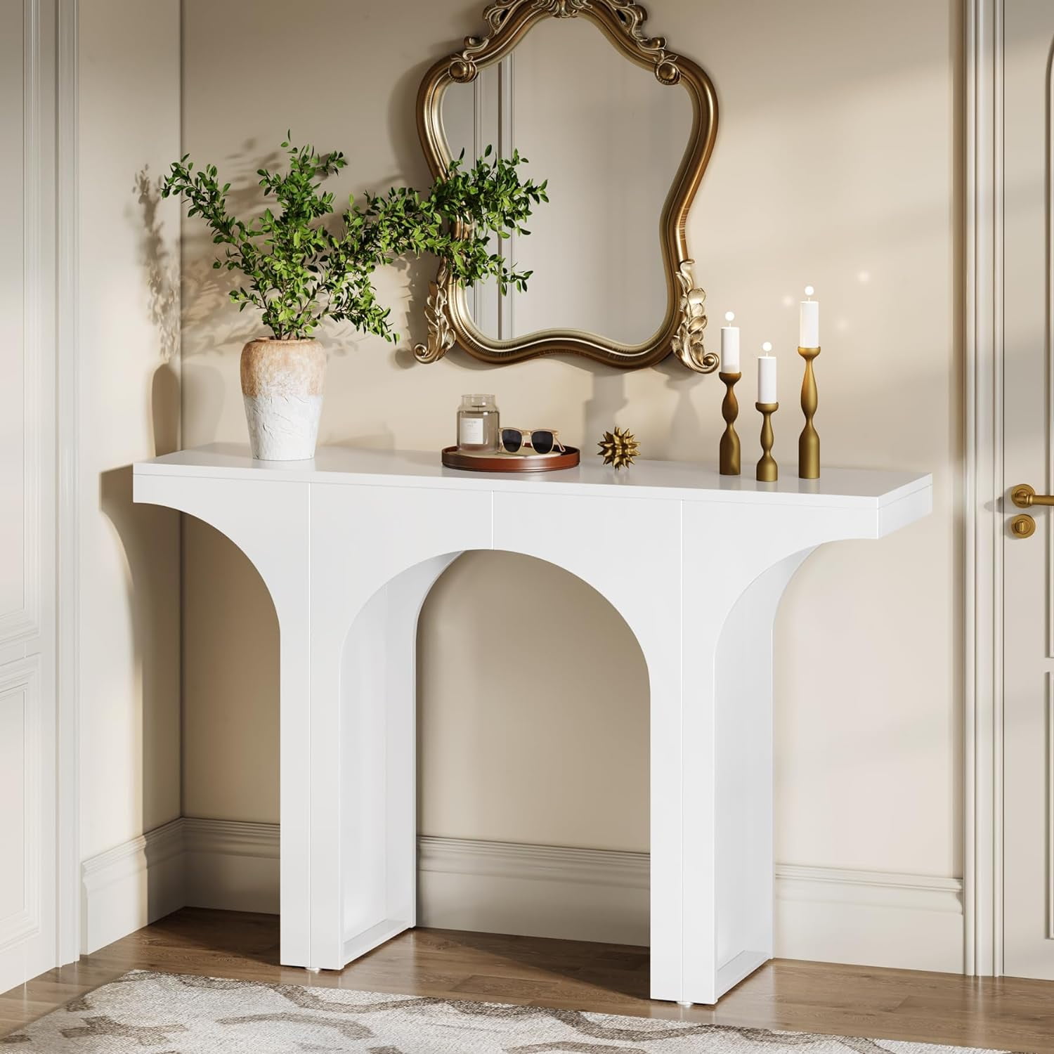 White Wooden 47-Inch Console Table with Arch Base