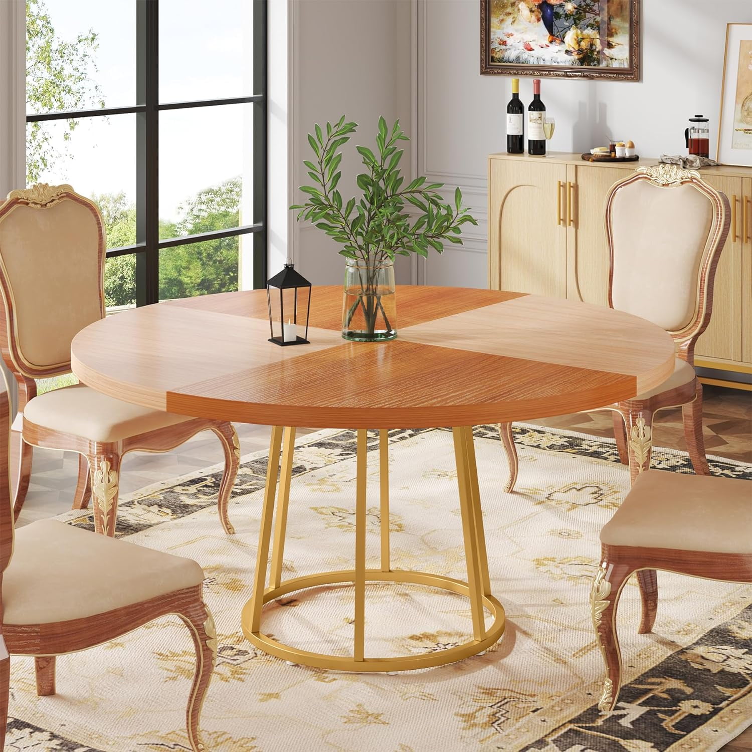 Tribesigns 47" Round Dining Table for 4, Wood Kitchen Table with 2-Tier ...