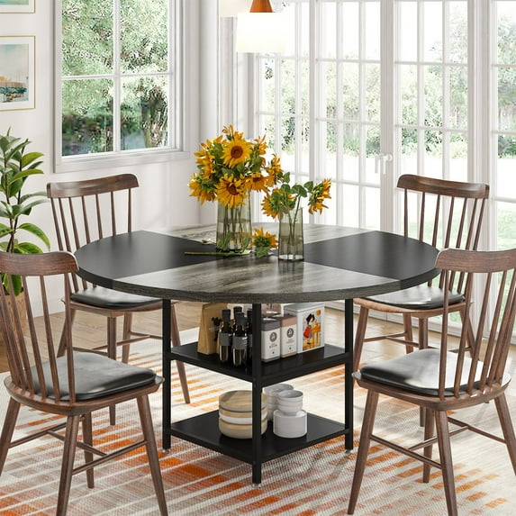 Tribesigns 47 Inches Round Dining Table for 4 People, Kitchen Tables Dinner Table with 2-Tier Storage Shelves (Only Table)
