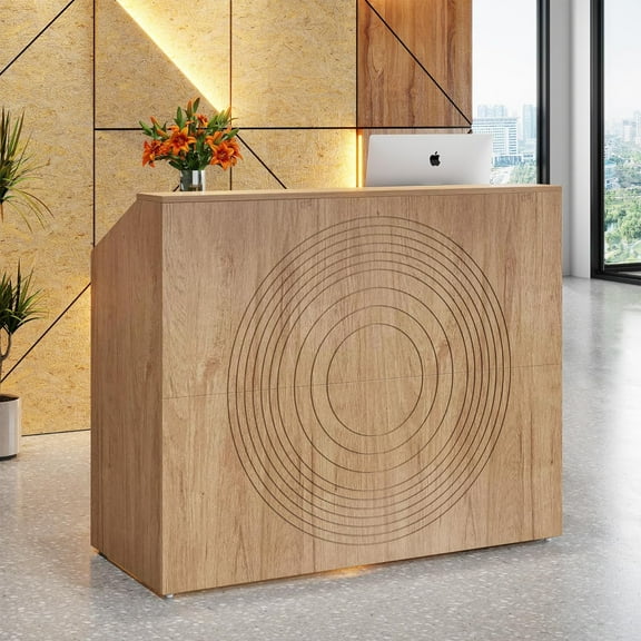 Tribesigns 47" Reception Desk，Modern Wood Front Desk Retail Counter for Checkout, Lobby, Oak