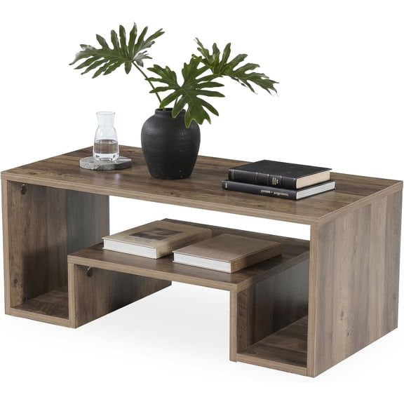 Tribesigns 47" Rectangle Coffee Table, 2-Tier Farmhouse Center Table for Living Room, Small Space (Brown)