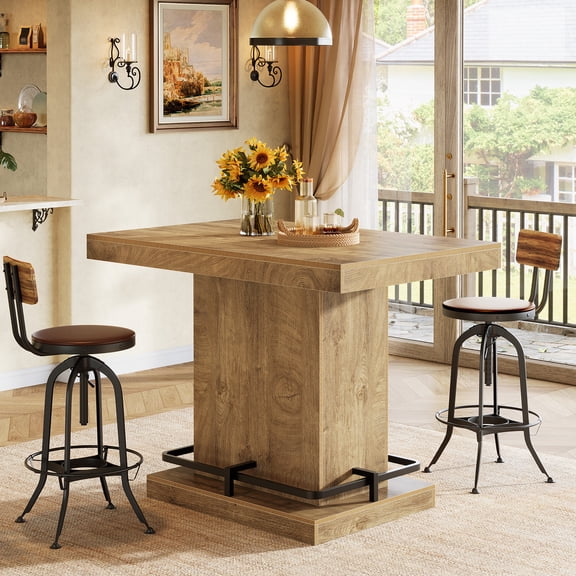 Tribesigns 47" Rectangular Bar Table, Wooden Bistro Pub Table with Metal Footrest, Industrial Counter Height Bar Table for Small Bar