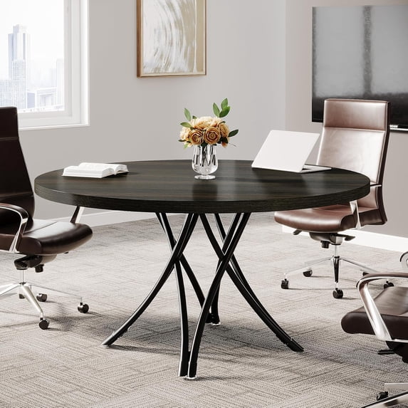 Tribesigns 47" Round Conference Table, Modern Business Meeting Table for Office Conference Room (Black)