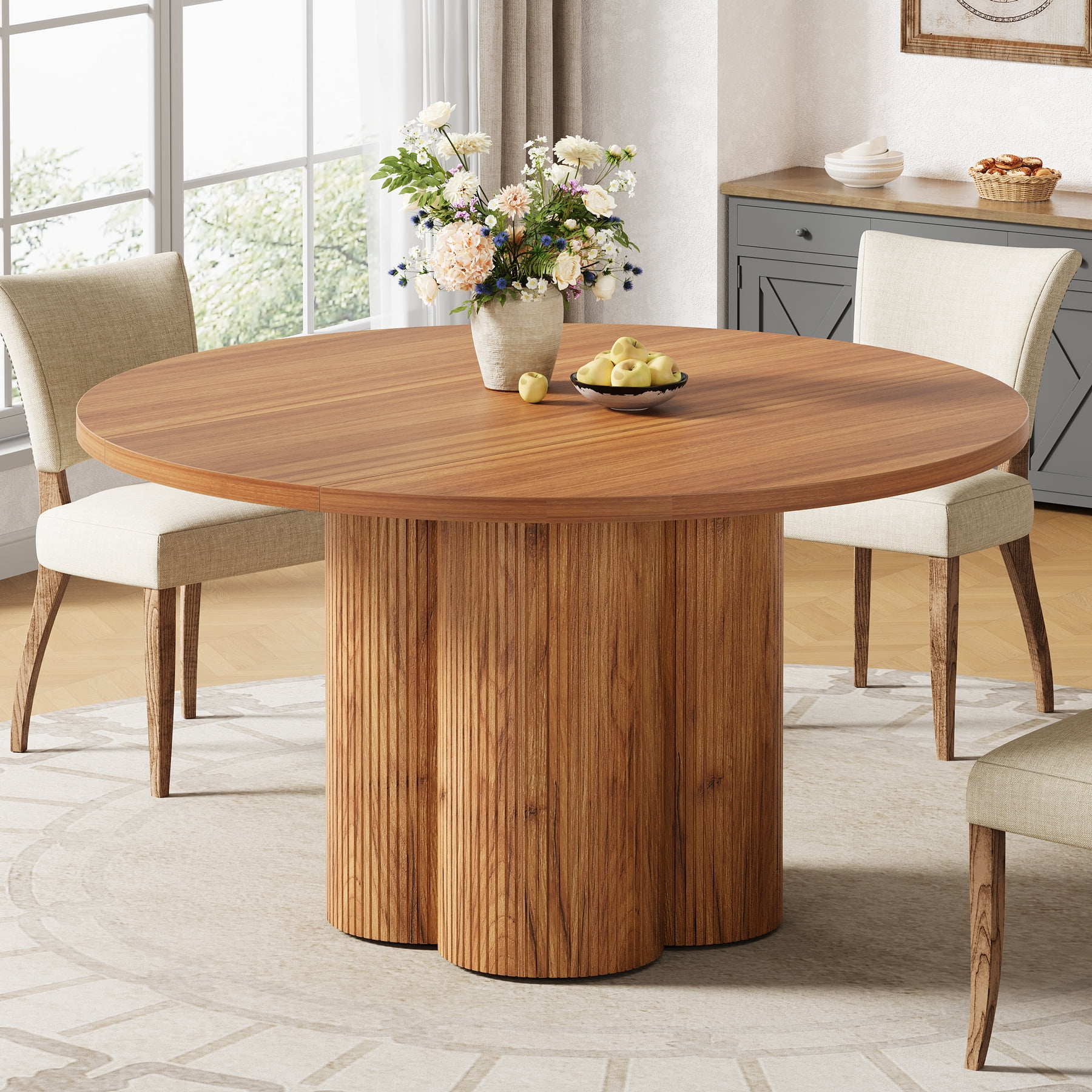 Tribesigns 47" Round Dining Table for 4-6, Farmhouse Fluted Kitchen ...