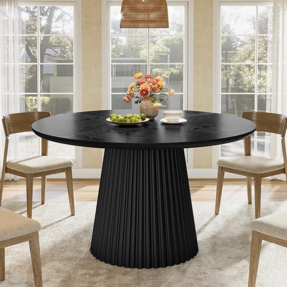 Tribesigns 47" Round Dining Table for 4-6 People, Farmhouse Kitchen Table with Heavy Duty Fluted Pedestal Base for Dining Room, Kitchen, Living Room