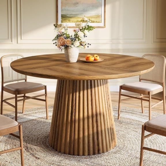 Tribesigns 47" Round Dining Table for 4-6 People, Farmhouse Wood Kitchen Table with Fluted Pedestal Base for Dining Room, Living Room
