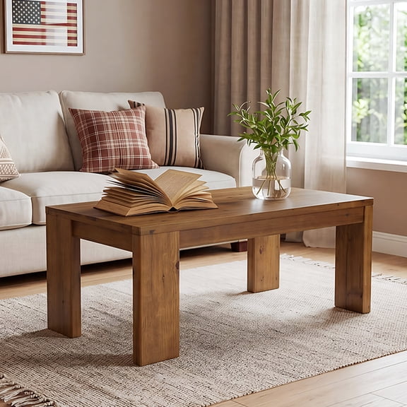 Tribesigns 47" Solid Wood Coffee Table, Farmhouse Rectangular Coffee Table With Thick Legs For Living Room, Easy Assembly