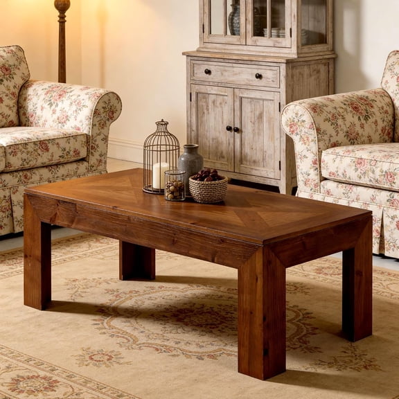 Tribesigns 47" Solid Wood Coffee Table, Mid Century Modern Center Table for Living Room, Rectangular Living Room Coffee Table, Antique Brown