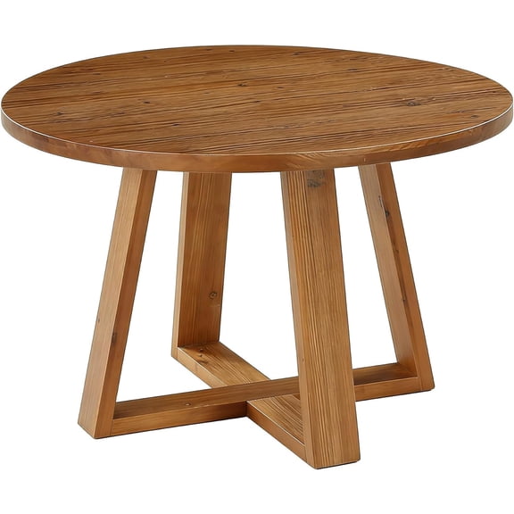 Tribesigns 47" Solid Wood Round Dining Table for 4, Farmhouse Kitchen Table with Sturdy Trestle Base, Rustic Circle Tables for Dining Room & Kitchen, Warm Oak Finish