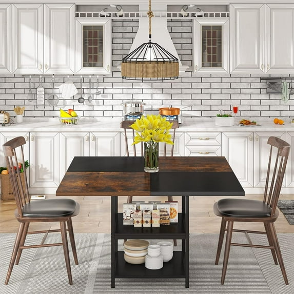 Tribesigns 47" Square Dining Table for 4, Wood Kitchen Table with Storage Shelves (Only Table)