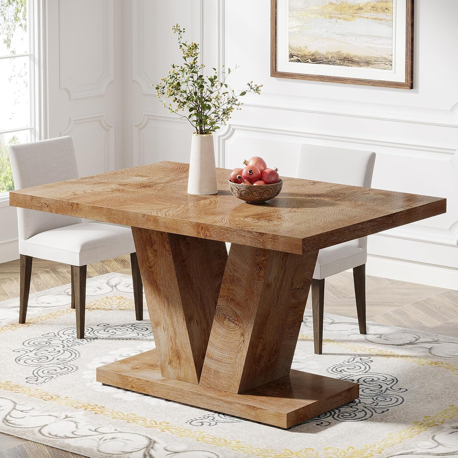 Light Oak Rectangular Farmhouse Dining Table with Reclaimed Wood
