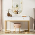 thumbnail image 1 of Tribesigns 47 inch Modern Simple Computer Desk with 2 Drawers for Office Home, White Large Desktop Golden Heavy Duty Frame, Study Table Writing Desks Makeup Vanity Console Corner Tables, White Gold, 1 of 7