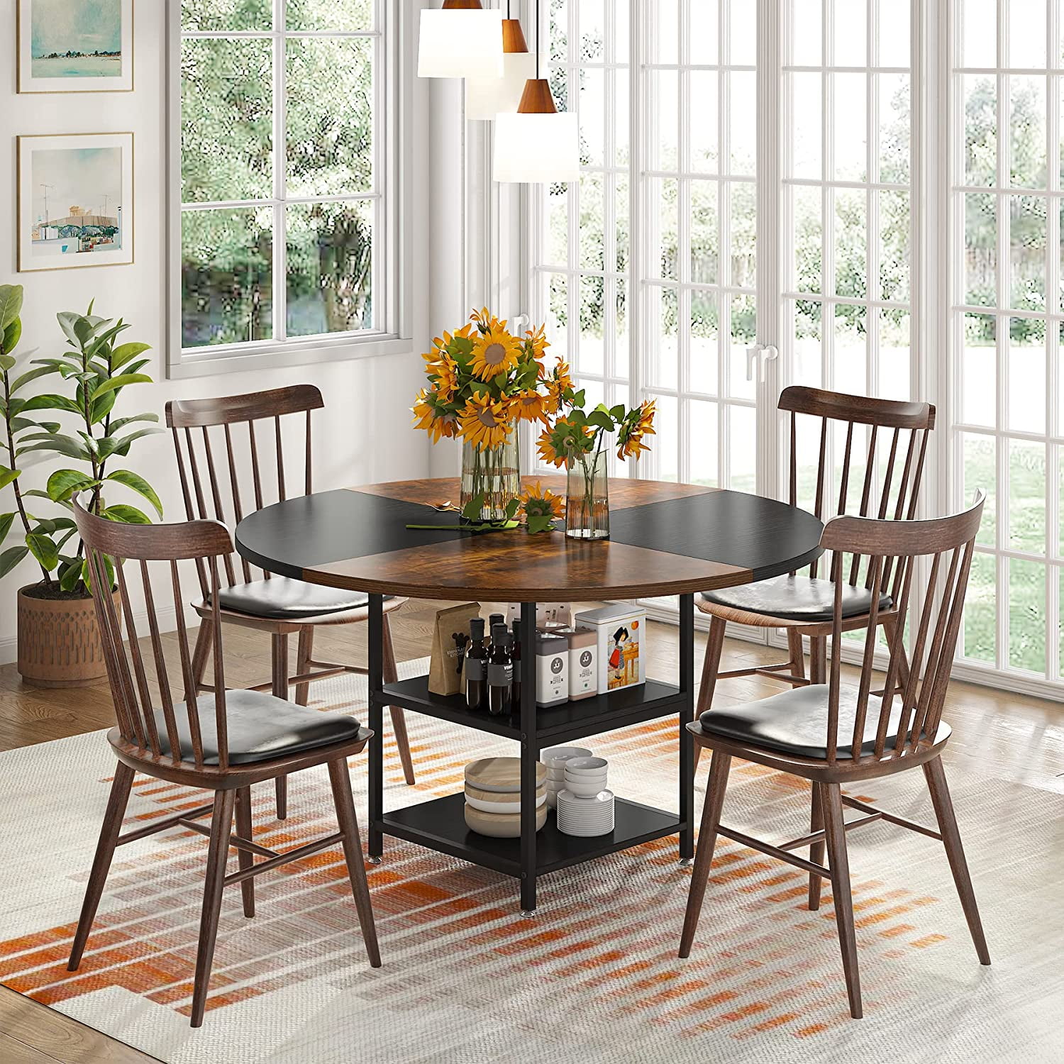 Tribesigns 47 inch Round Dining Table for 4, Wood Kitchen Table Large ...