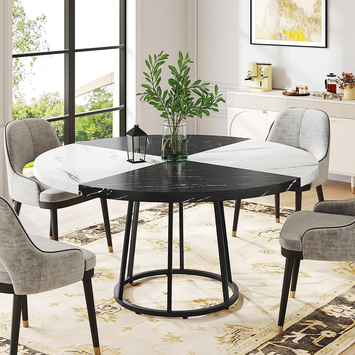 Tribesigns 47-inch Round Dining Table for 4, Kitchen Table with 2-Level ...
