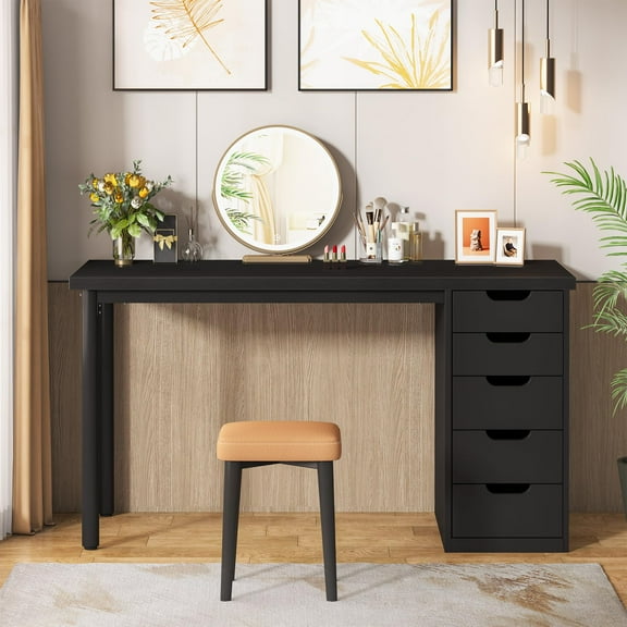 Tribesigns 47 inches Vanity Desk with 5 Drawers, Makeup Vanity Table Dressing Table with Storage, Modern Simple Computer Desk, Black