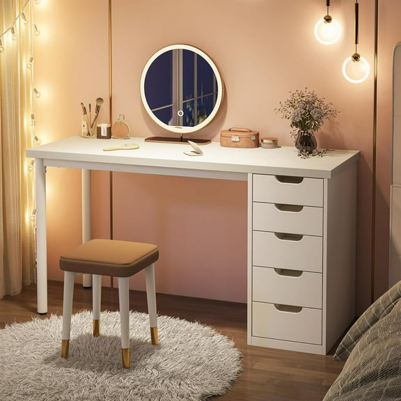 Tribesigns 47 inches Vanity Desk with 5 Drawers, Rustic Makeup Dressing Table with Storage, Modern Simple Computer Desk for Women, Girls (White)