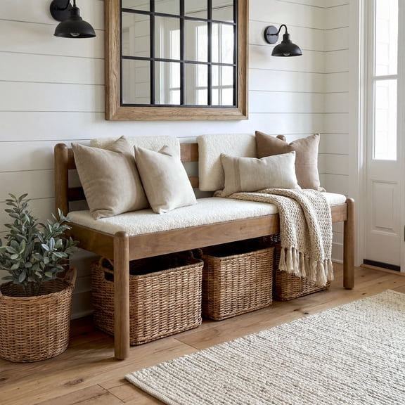 Tribesigns 49.2" Long Entryway Bench, Rustic Wooden Shoe Bench Farmhouse End of Bed Bench Dining Bench Dining Room Bench with Storage Shelf for Hallway, Living Room, Mudroom