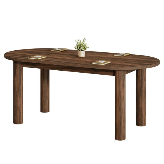 Tribesigns 5.3 ft Oval Conference Table, 63 Inches Curved Meeting Seminar Table for 4-6 People, Walnut Training Desk for Office Conference Room