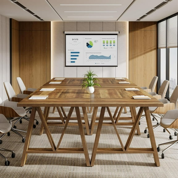 Tribesigns 5.3ft Conference Table, Rectangular Conference Room Table, Farmhouse Meeting Table for Office, Rustic Brown (4)