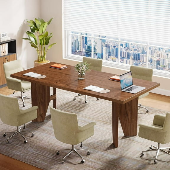Tribesigns 5.3ft Conference Table, Rectangular Conference Room Table, Large Wooden Meeting Table for Office, Brown (1)