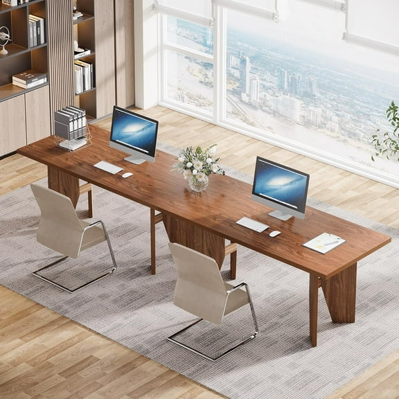 Tribesigns 5.3ft Conference Table, Rectangular Conference Room Table, Large Wooden Meeting Table for Office, Brown (2)