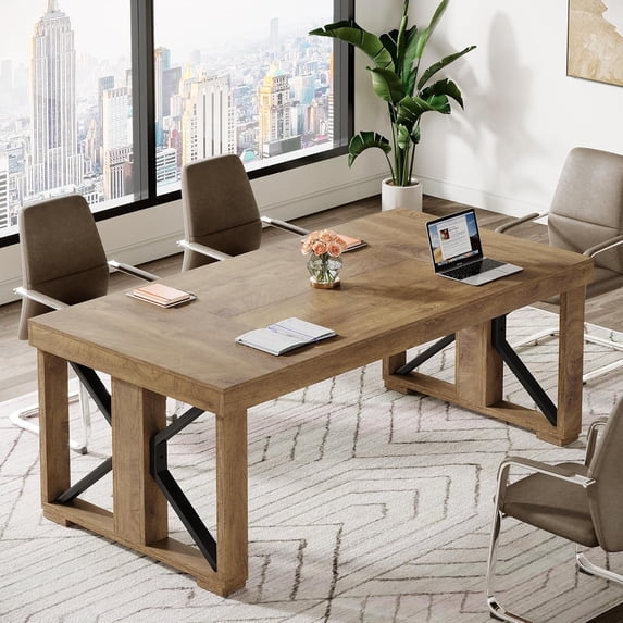 Tribesigns 5.9 ft Conference Table for 6-8 People, 70.87" Rectangle Meeting Table with Strong Double Pedestal, Large Business Seminar Desk for Office, Brown