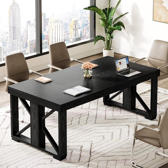 Tribesigns 5.9 ft Conference Table for 6-8 People, 70.87" Rectangle Meeting Room Table with Double Pedestal, Black
