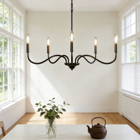 Tribesigns 5-Light Black Chandelier, French Country Candle Chandelier, Farmhouse Pendant Light Fixture for Kitchen, Living Room, Bedroom and Entryway