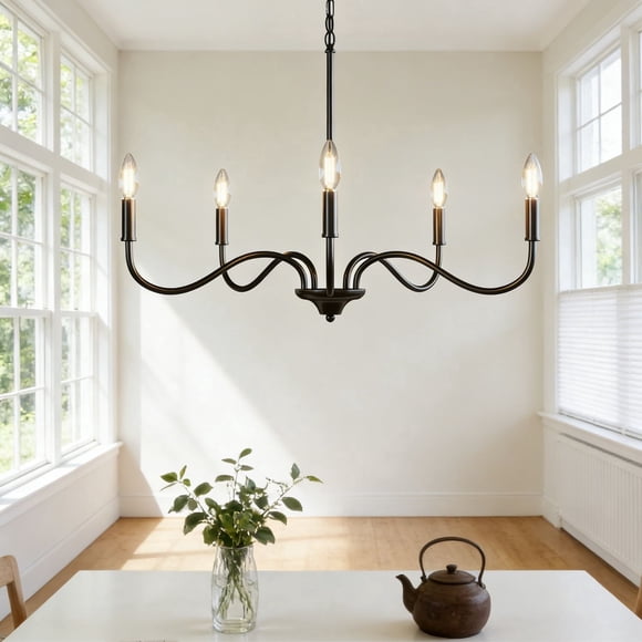 Tribesigns 5-Light Black Chandelier, French Country Candle Chandelier, Farmhouse Pendant Light Fixture for Kitchen, Living Room, Bedroom and Entryway
