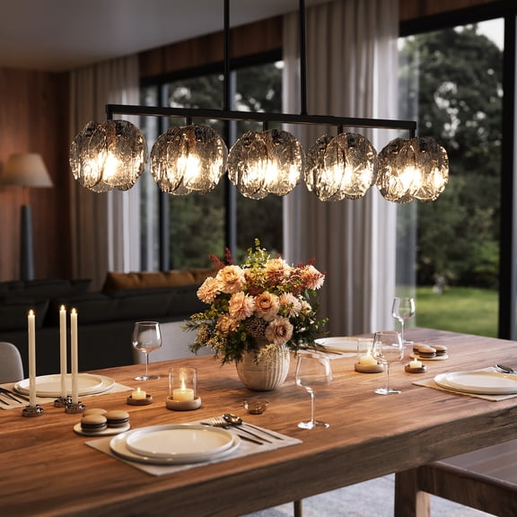 Tribesigns 5-Light Island Lights for Kitchen, Luxury Linear Dining Room Light Fixtures, Matte Black Fixtures for Kitchen Island, Bedroom