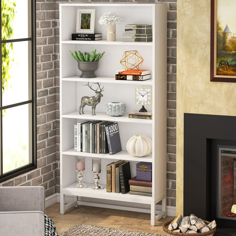 Tribesigns 5 Shelves Tall Bookcase and Bookshelf Heavy Duty Free Standing Library Bookshelf White