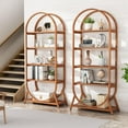 thumbnail image 1 of Finmind 5-Tier Arched Brown Bookshelf Set of 2, 70.8" Tall Open Bookcase, Modern Storage Shelves, Freestanding Display Rack Unit for Office, Bedroom, Living Room, Brown, 1 of 8
