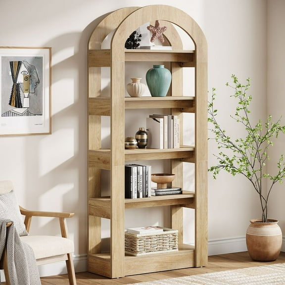 Tribesigns 5-Tier Bookshelf, Arch-Shaped Wooden Bookcase Display Shelf for Living Room Office