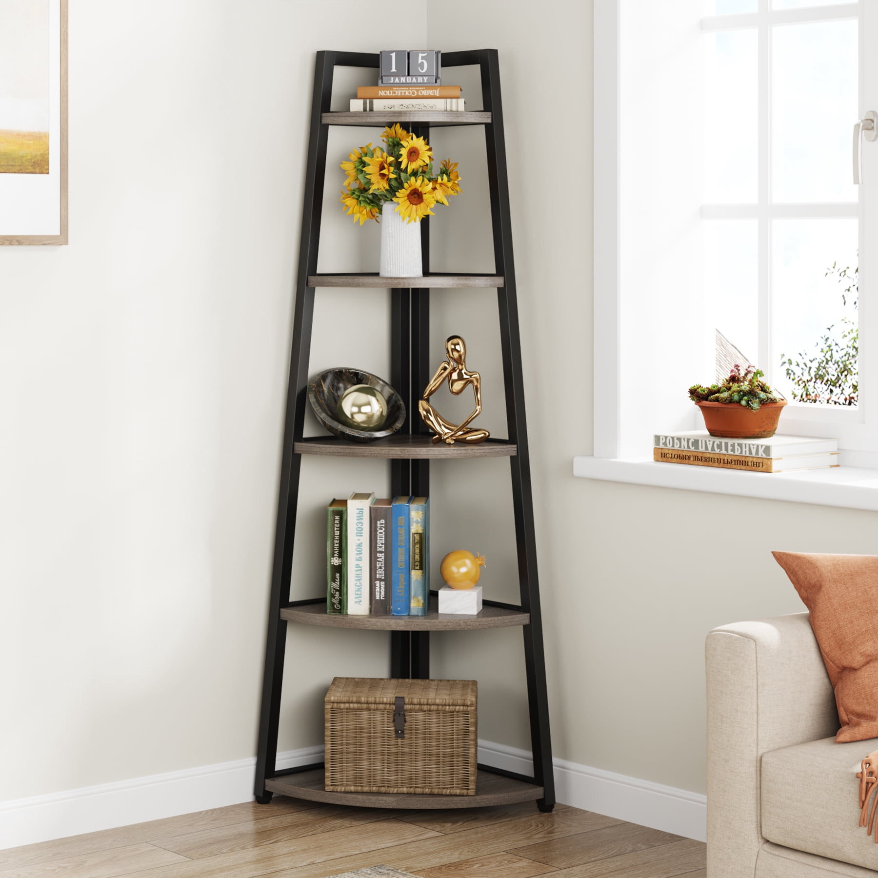 Tribesigns 5 Tier Corner Bookshelf, 70 inch Tall Corner Ladder Shelf ...