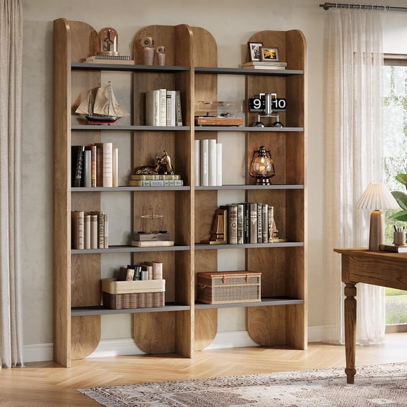 Tribesigns 5-Tier Farmhouse Bookshelf, 70.87-Inch Tall Double Wide Bookcase with Open Shelves for Home Office, Brown+Black