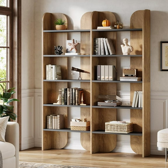 Tribesigns 5-Tier Farmhouse Bookshelf, 70.87-Inch Tall Double Wide Bookcase with Open Shelves