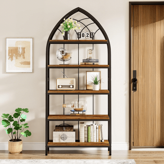 Tribesigns 5-Tier Indoor Plant Stand, 74.8-Inch Tall Plant Stand, Wood Plant Shelf with Metal Frame for Indoor, Balcony (Rustic Brown & Black)