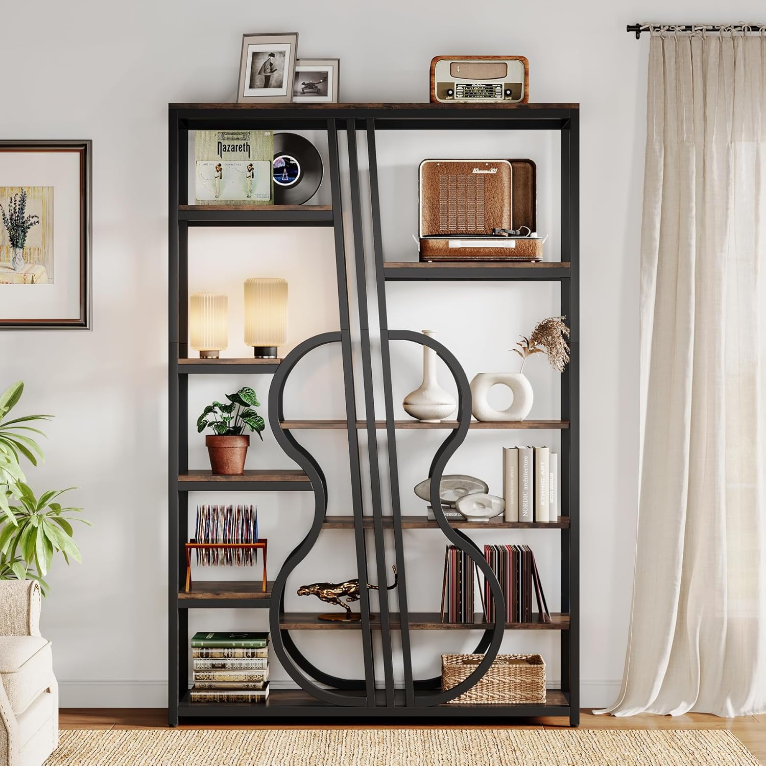 Tribesigns 5 Tier Industrial Bookshelves Bookcase, Rustic 70-inch Tall Book Shelf, Open Etagere Bookcase 9 Shelves Shelving Unit Display Shelves for Living Room, Bedroom